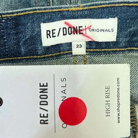 NEW RE/DONE Womens Blue High Rise Cut Off Hem Faded Straight Leg Denim Jeans 23 - Picture 3 of 5